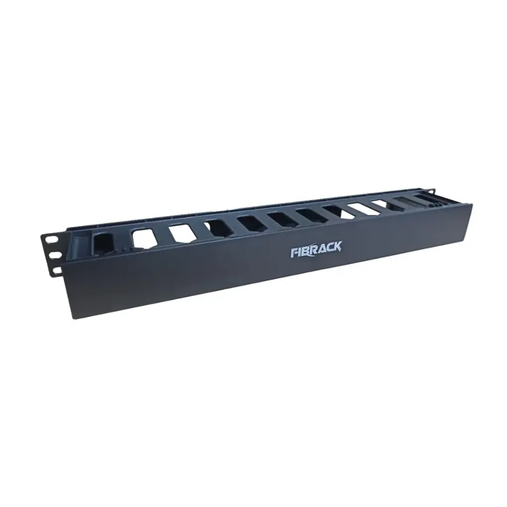 Organizador de Cable Horizontal 1UR para Rack 19” Acero Negro Gestión de Cableado / FIBRACK