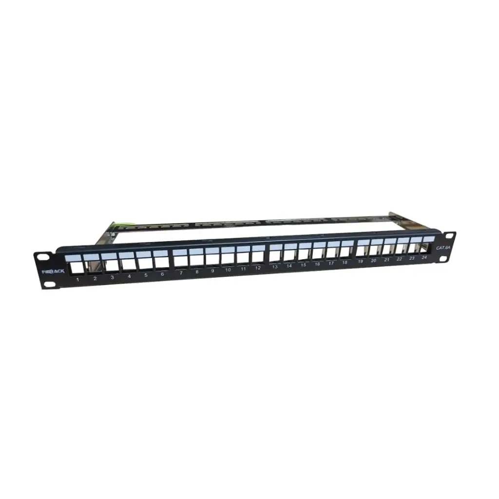 Patch Panel Blindado Cat6A 24 Puertos RJ45 1UR Rack 19” Alto Rendimiento / FIBRACK