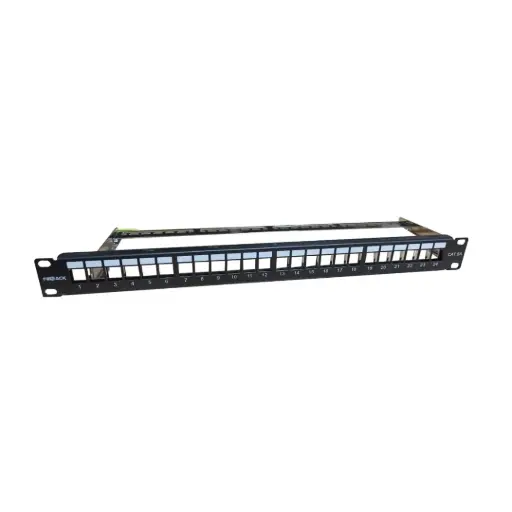 Patch Panel Blindado Cat6A 24 Puertos RJ45 1UR Rack 19” Alto Rendimiento / FIBRACK